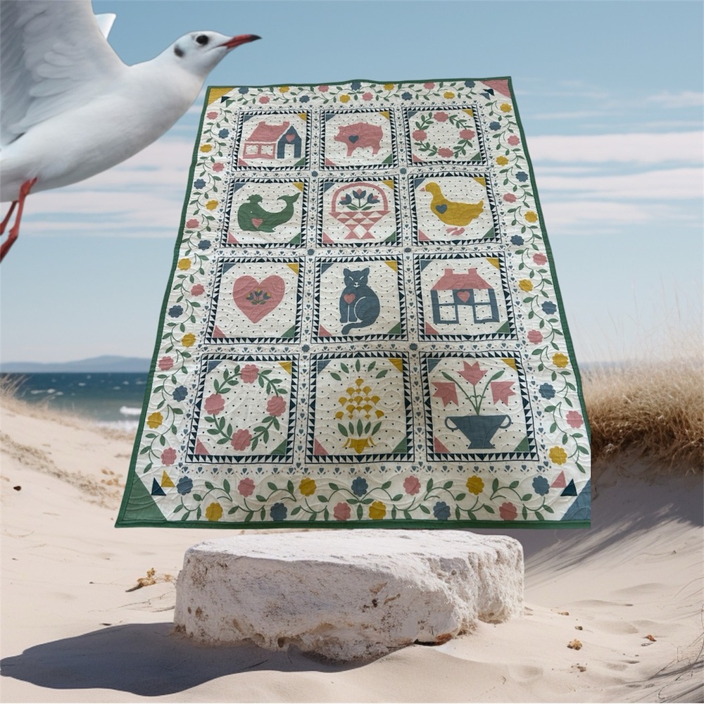 Quilted Hand Made Country Farm House Sampler Quilt (33 Inches by 44 Inches)